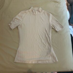 H&M Cream Ribbed Polo Blouse Short Sleeve